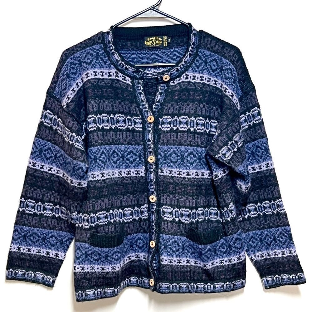 American South Side Alpaca purple Fair Isle Button Cardigan Womens Sz M